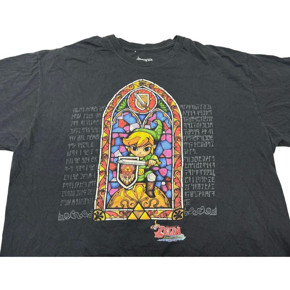 Legend of Zelda Wind Waker HD Link Stained Glass Graphic T-Shirt Black XL